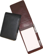 British tan and black leather foldover note jotters